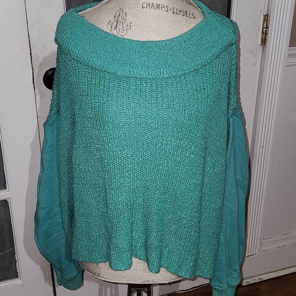Free People Womens Green Oversized‎ Chunky Crop Sweater Small